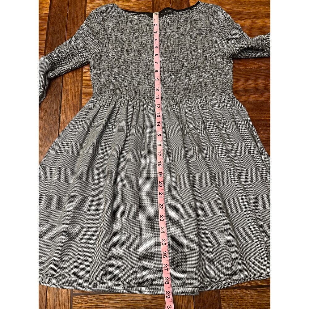 Zara Grey Smocked Plaid Babydoll Blouse Balloon Sleeve Tunic Top Houndstooth XS - Picture 12 of 12